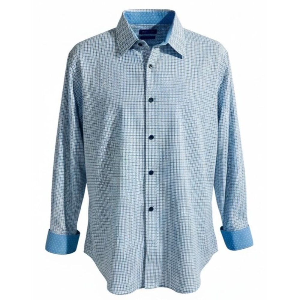 English Laundry Blue Check Dress Shirt Slim Fit Flip Cuff Wrinkle Resistant 2XL